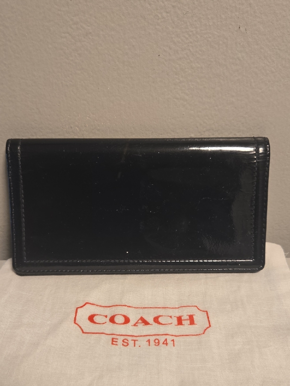 Coach Glossy Black Patent Leather Long Wallet with Silver Logo - Picture 7 of 8